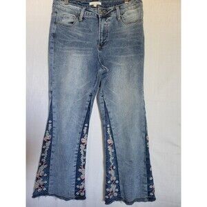 John Mark Jeans Sz 10 Floral Embroidered Cropped Stretch Boho Retro Hippie Artsy